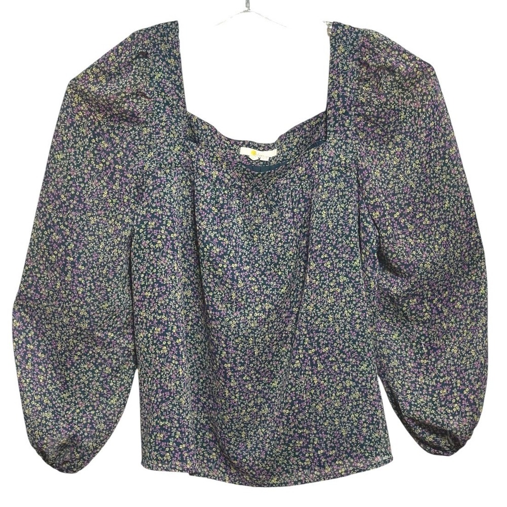 Boden Blouse Women Navy Floral Puff Sleeve Square Neck Fall Cottagecore Lined 14